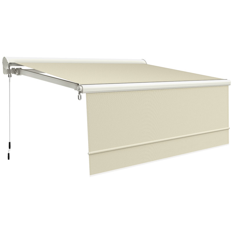 Retractable Patio Awning with Valance, Aluminum Frame, Polyester, Beige, 10' x 8'