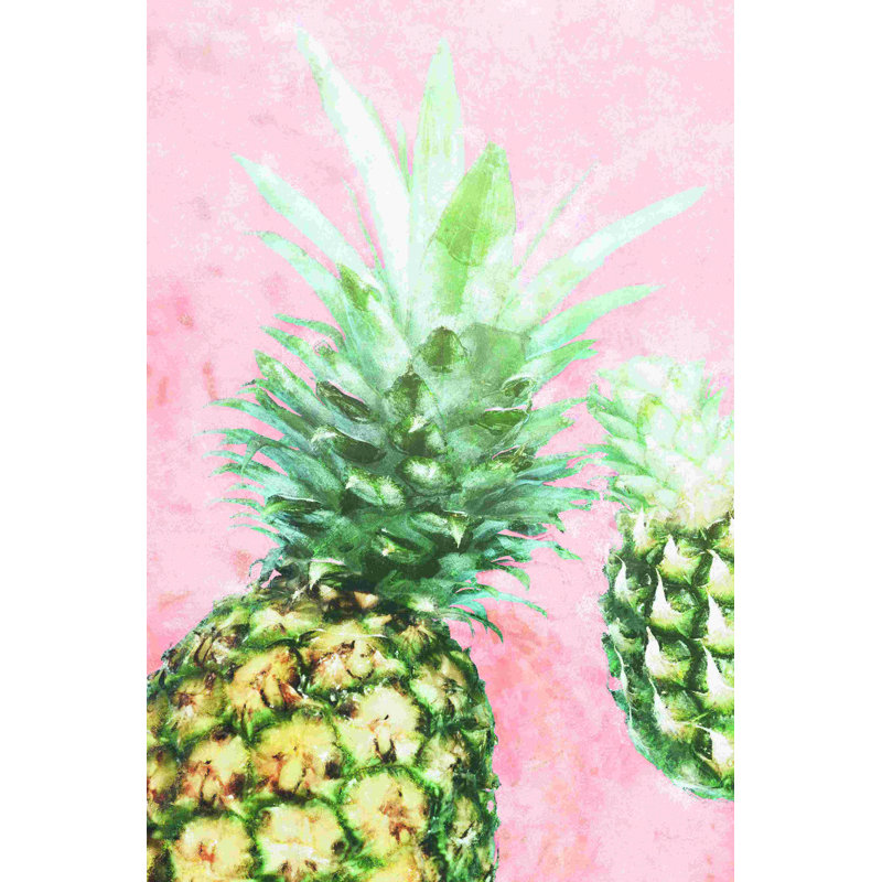 Ananas rose - peinture sur toile tendue, H 18 po x l 12 po