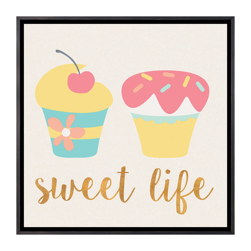 Cupcakes I - impression d'art graphique, Toile avec cadre noir patiné, Pas de tapis, H 18 po x l 18 po x 1,5 po