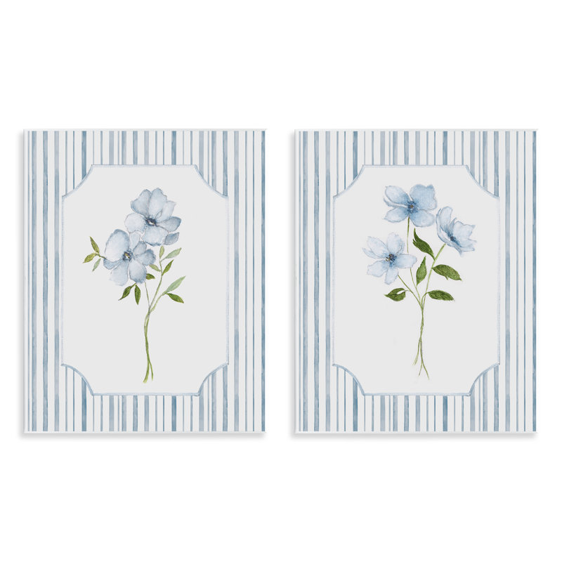 Ensemble de 2 plaques murales Blue Blooms & Stripes, design par Tava Studios