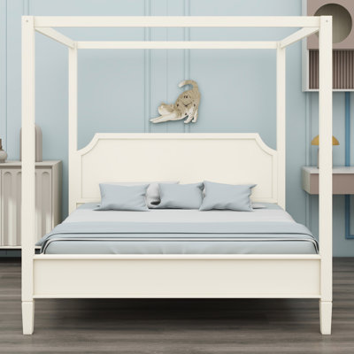 Canopy Bedstead with Integrated Headboard and Sturdy Wooden Support Legs