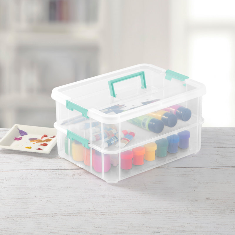 Sterilite Stack and Carry 2 Layer Handle Box, Small Storage Latch Lid Container, Organize Crafts, 16