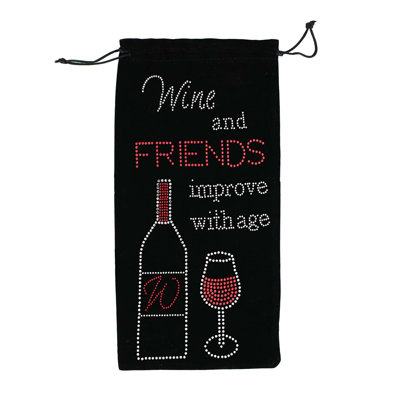 Sac à vin Sparkles Home "Wine & Friends" avec cordon et conception durable avec strass en velours