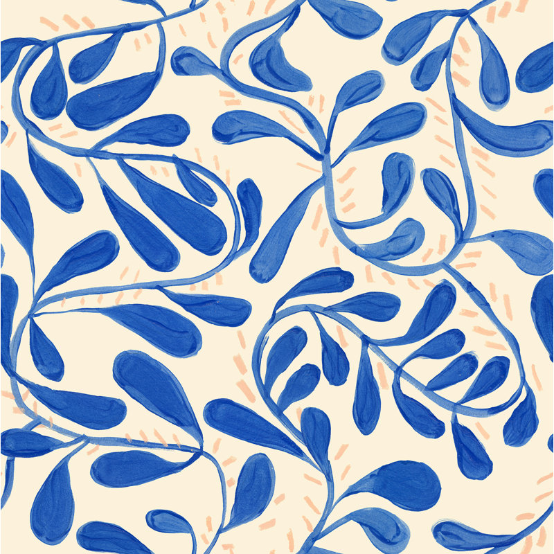 Susan Hable Floral Wallpaper Double Roll, Cream/Blue