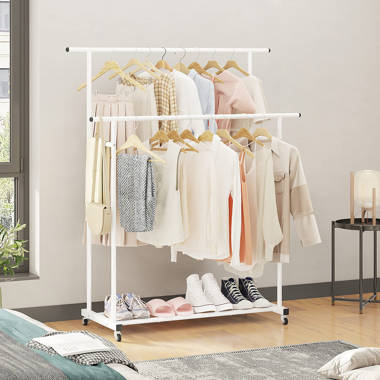 JOYDING 43.9 Clothes Rack 2 layer Shoe Rack With Portable Laundry Basket