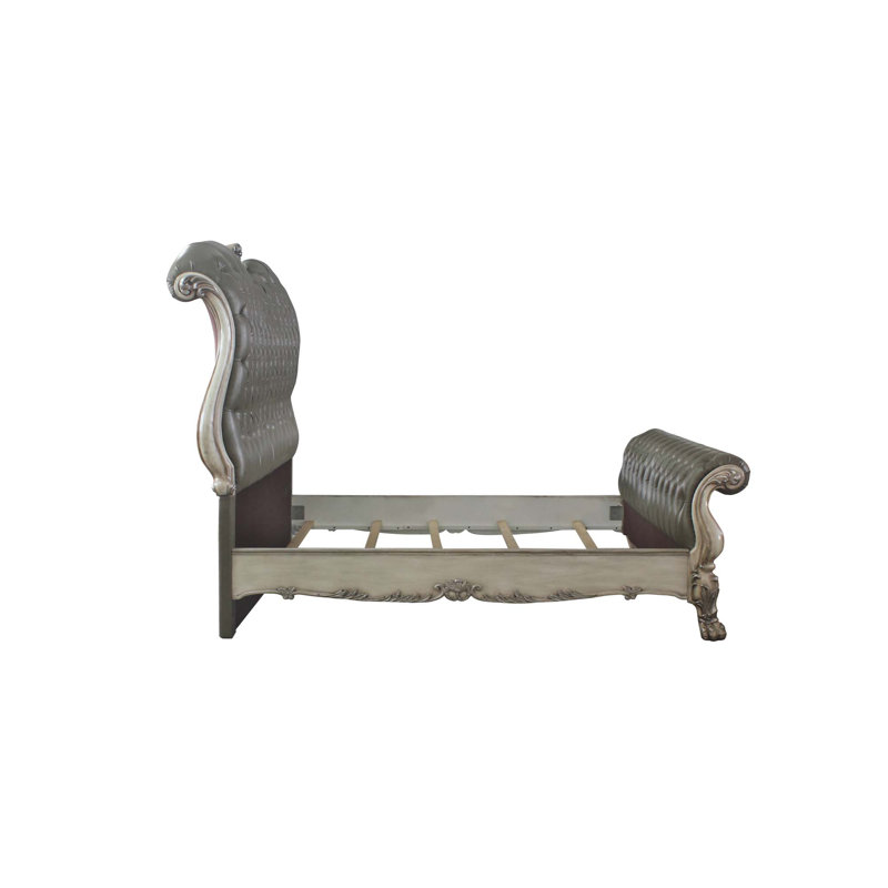 Lit-bateau tapissier Sophie, Très grand, Blanc os rétro / gris