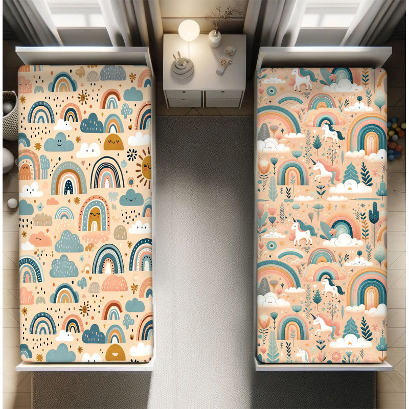 Ensemble de draps-housse Ambesonne Unicorn 2 pièces Nordic Clouds Sun Rainbow _sds1142, Drap-housse grand