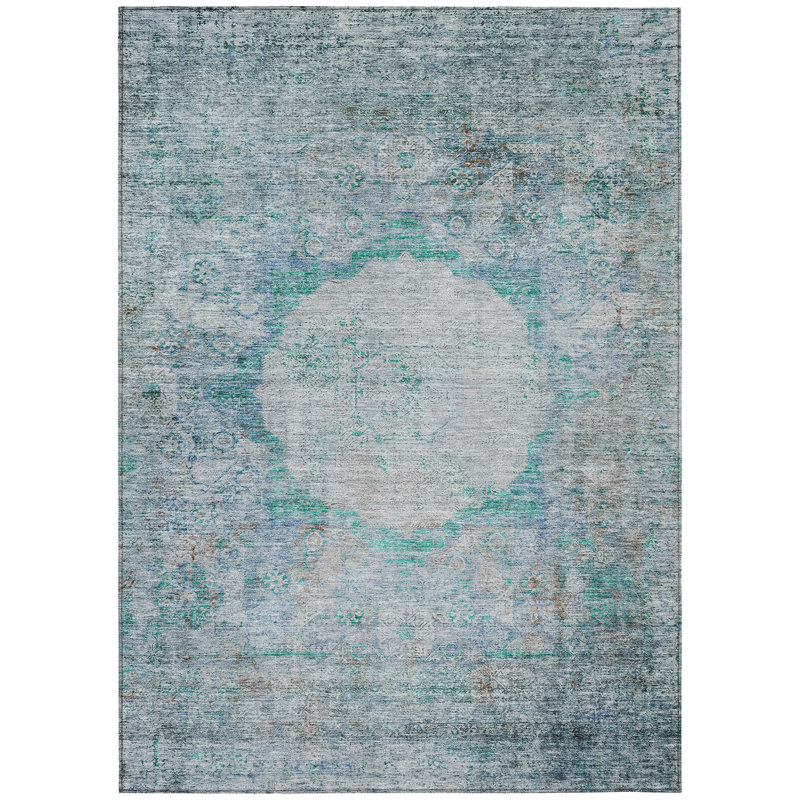 Tapis extérieur lavable bleu sarcelle 5 pi x 8 pi bleu turquoise et oriental oriental