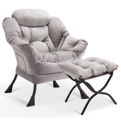 Lazy Chair With Folding Ottoman,Thick Padded Modern Accent Armchair,Upholstered Leisure Sofa Chair With Armrest,Reading Chair With Footstool For Bedroom,Living Room