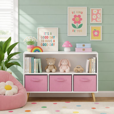 Kids Bookcase with Collapsible Fabric Drawers, Perfect for Organizing Books and Toys in a Safe and Stylish Manner