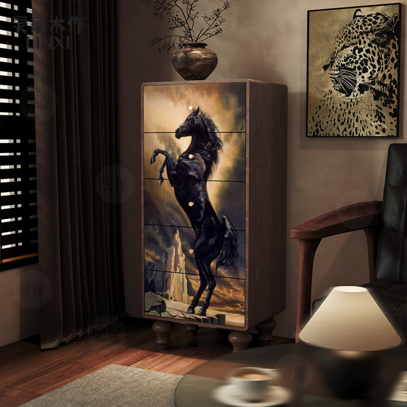 Armoire décorative en bois avec tiroirs, Noyer