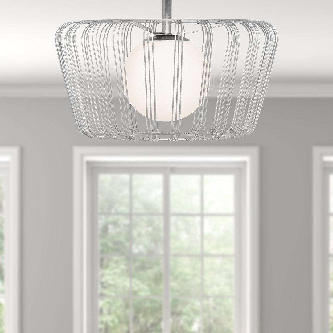 13"W Mateo Silver Caged Globe Shade Ceiling Light Latitude Run®