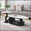 Ensemble de 2 tables basses gigognes, ovales et rondes avec cadre en faux marbre et métal noir pour le salon