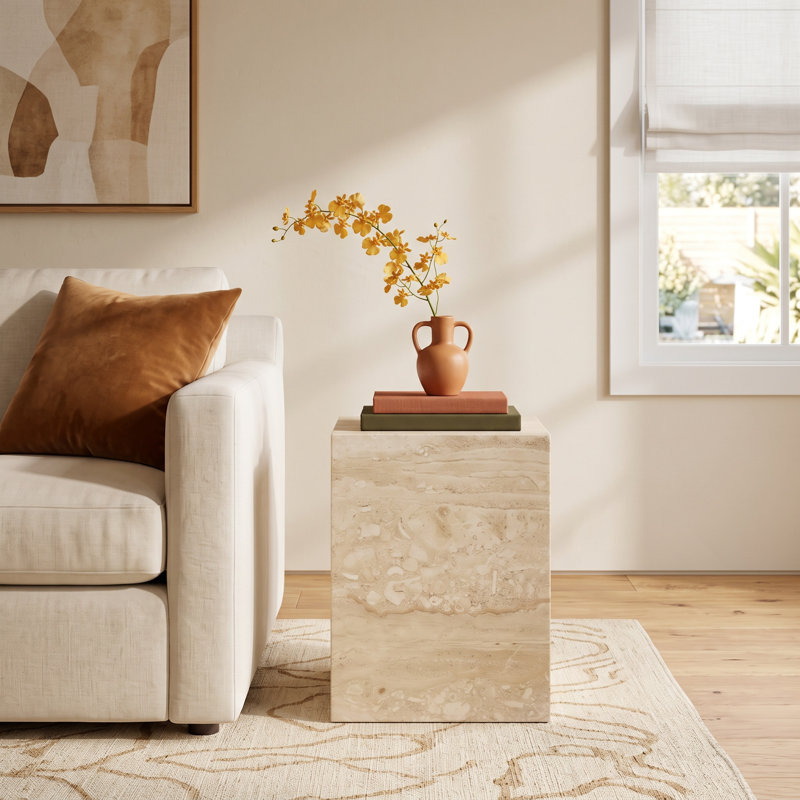 Enez Modern End Table, Beige