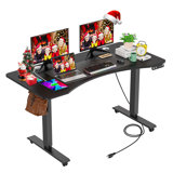 Kriaris Height Adjustable Gaming Standing Desk with Built in Outlets