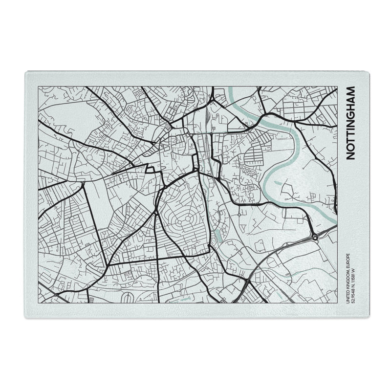 Map Nottingham UK Chopping Board, 28.5cm W x 39cm L