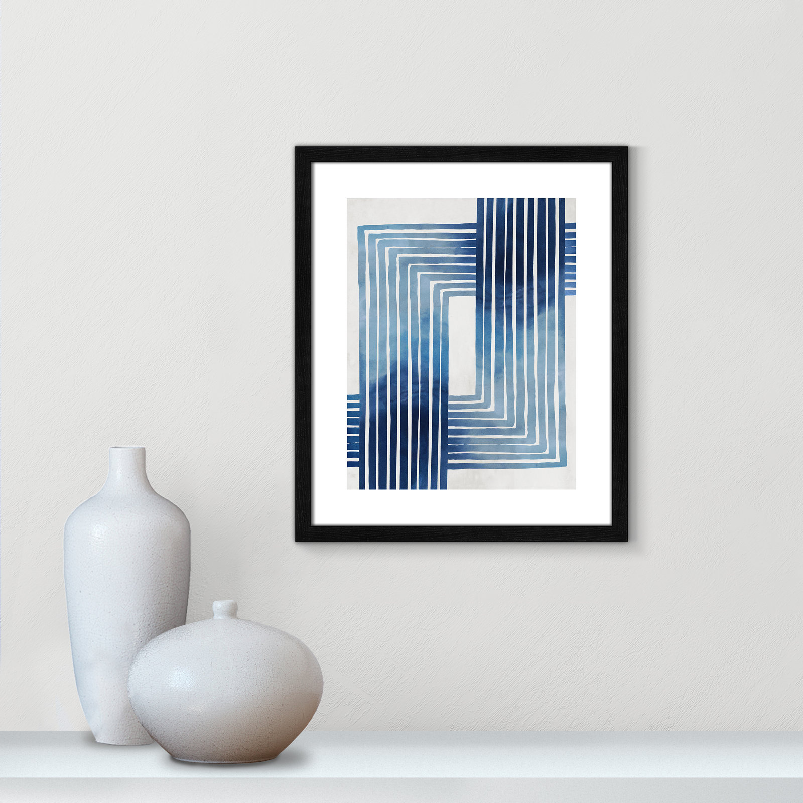 Lanny "In Unison" Painting by Eva Watts, 19" H x 16" W x 0.75" D, Black Wood Framed Paper