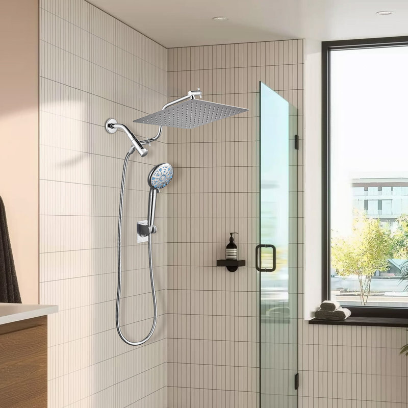 12-Inch Raincan Shower Heads with 9-Setting Handheld Spray and Adjustable Curved Extension Arm Combo Chrome, Chrome