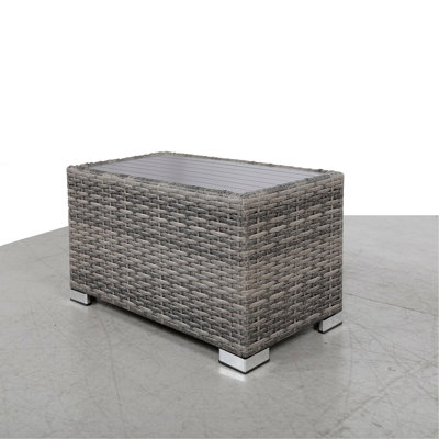 Table d'appoint à lattes mixtes grises avec plateau en aluminium - entièrement assemblée