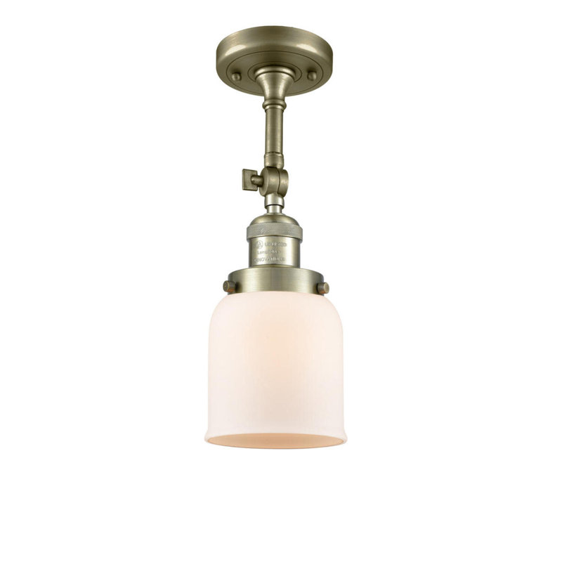 Applique murale 1 lumière 8 po Bell, Laiton antique, Boîtier blanc mat, Ampoule à DEL rétro de 6 watts