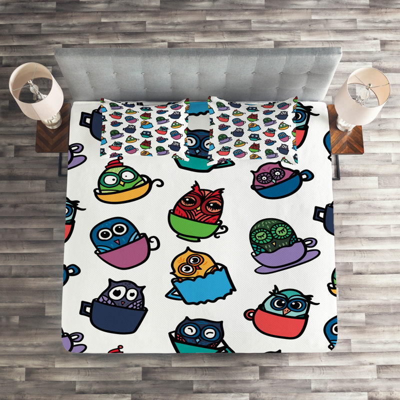 Owl Polyester Coverlet, King Bedspread + 2 Shams