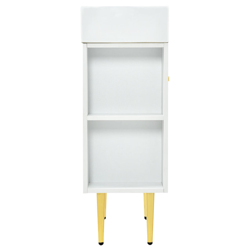 Meuble-lavabo blanc de 21,6 po avec rangement spacieux et porte à fermeture douce, meuble-lavabo à installation simple, blanc, quincaillerie dorée, rangement riche, porte