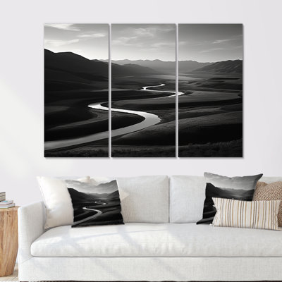 Rivière noire et blanche - ensemble d'art mural paysage de montagnes