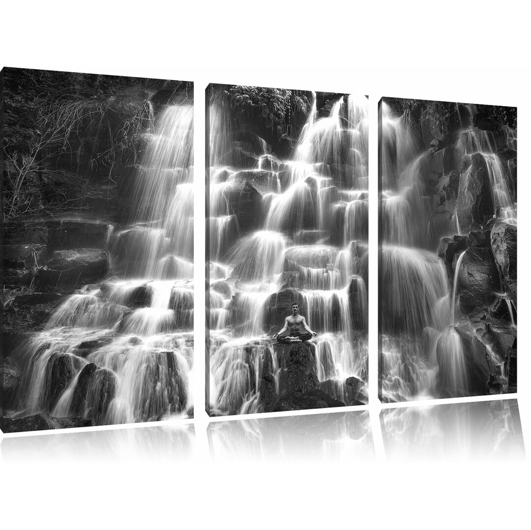 3-tlg. Leinwandbilder-Set „Ruhe und Yoga am Wasserfall Kanto Lampo in Bali“, Fotodruck