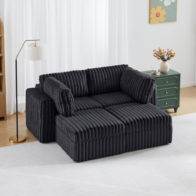 Canapé modulaire 4 places avec rangement, Similifourrure noire