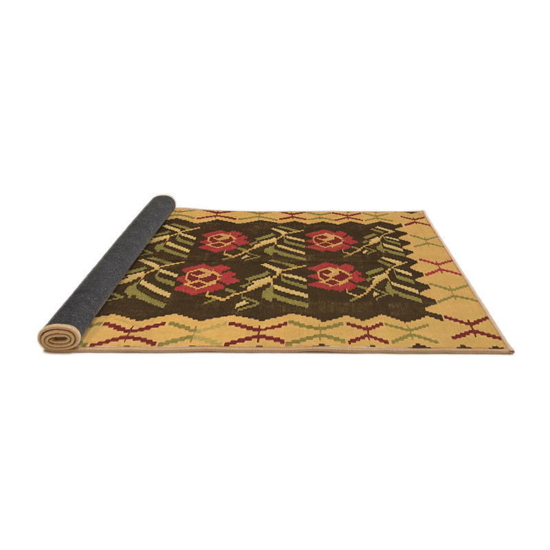 Tapis oriental en laine / polyester tissé à la machine en noir / rouge, Carré 6 pi