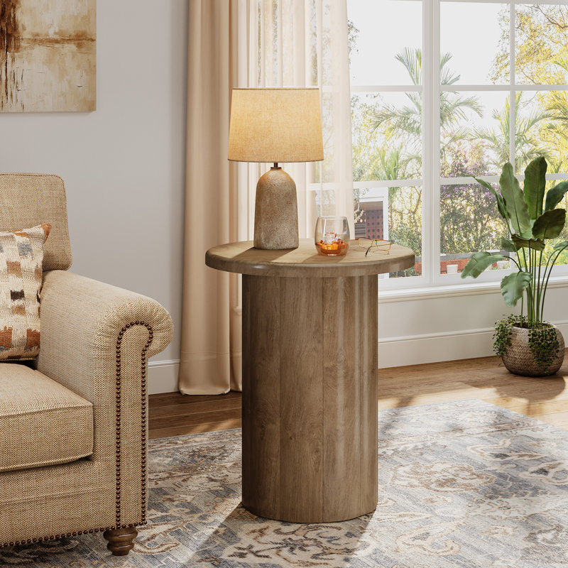 23.6" Tall Pedestal Wood Round End Table