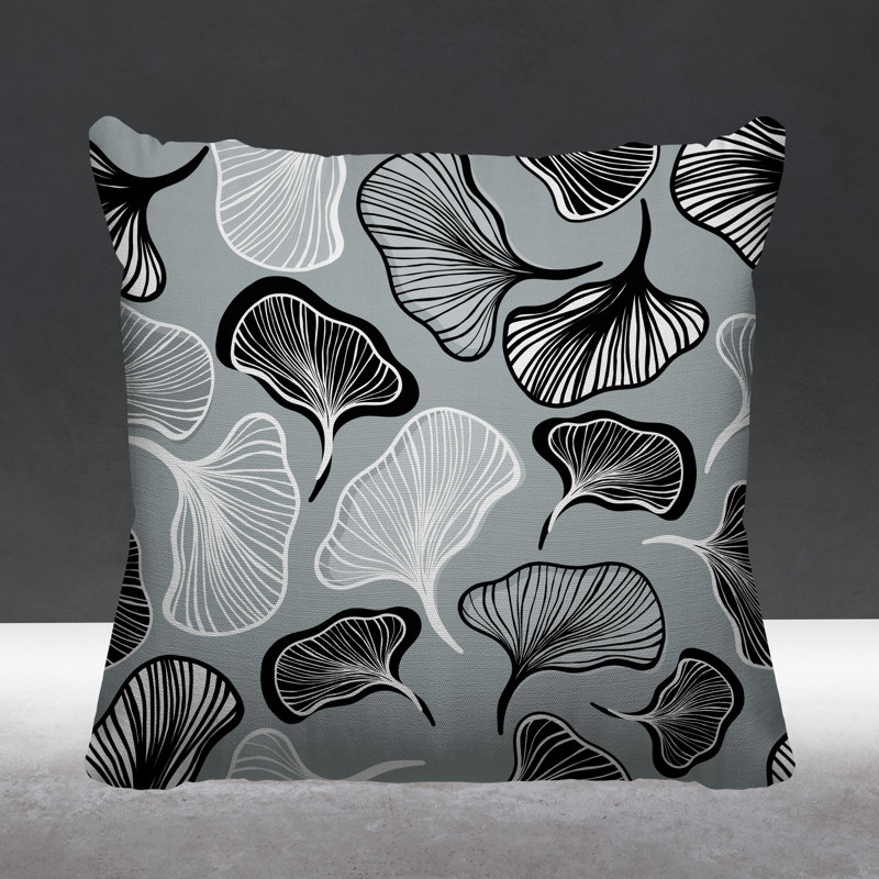 Coussin intérieur / extérieur à motif de feuilles abstraites ngoli, L 17 po x H 17 po, Gris