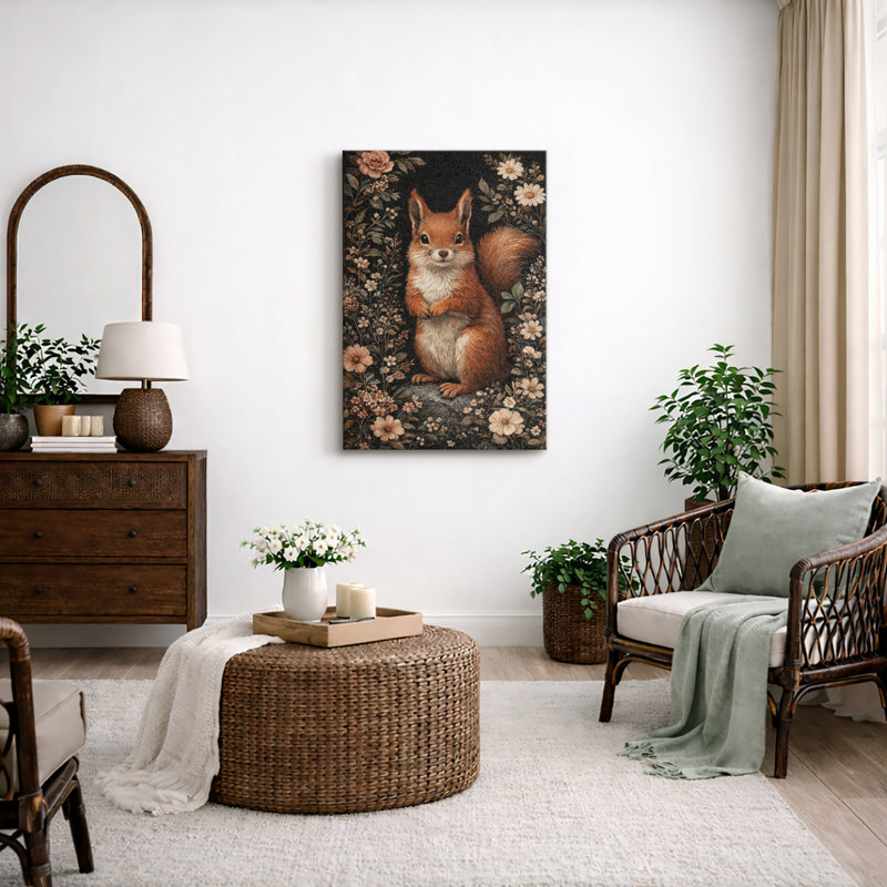 «Vintage Style Squirrel Floral Portrait Art», images de salon, impression sur toile encadrée, H 48 po x l 32 po x P 1,5 po