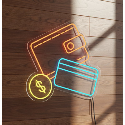  | Porte-monnaie, carte, enseigne au néon | Fabriqué avec un tube néon flexible durable qui émet une lumière brillante et uniforme pendant plus de 50 000 heures sans scintillement ni gradation | 24 x 23 | Orange, bleu, jaune