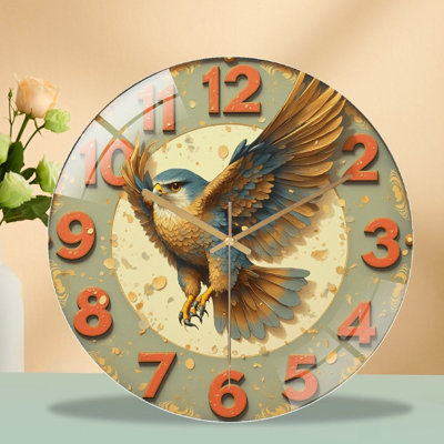 Horloge murale colorée avec aigle, art décoratif 12 po
