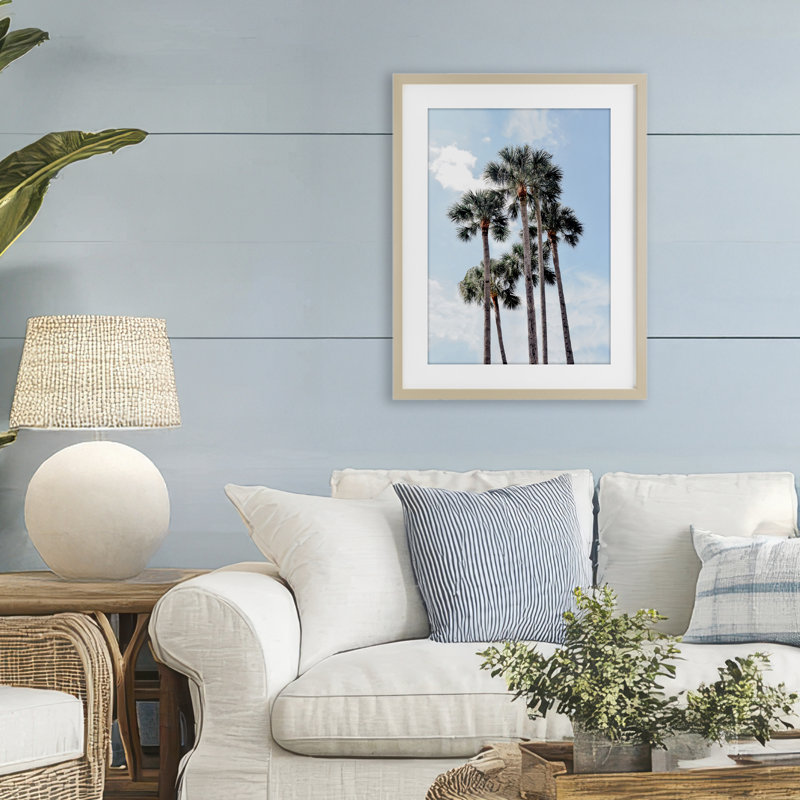 «Blue Tropics Palm Scene», reproduction d'art sous verre encadrée par Natalie Carpentieri, H 23 po x l 17 po
