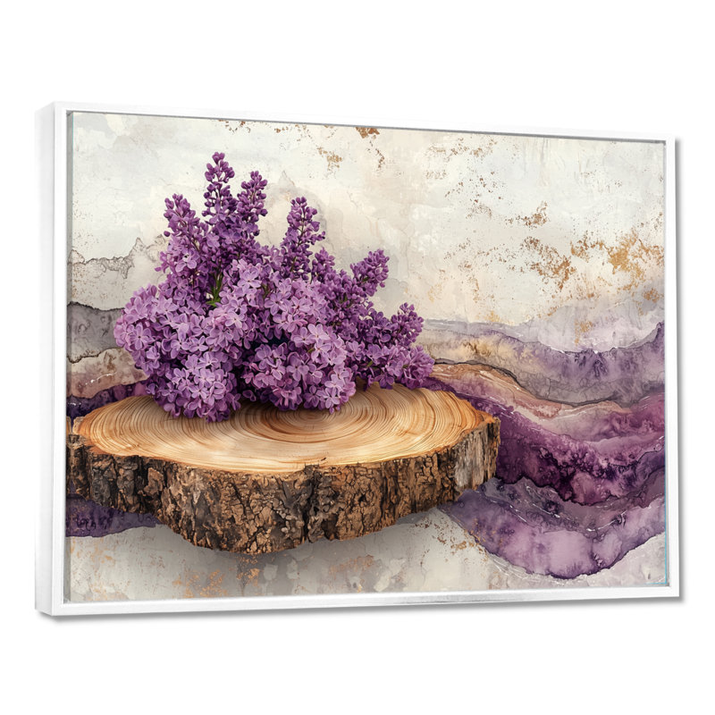 Graylin Lilacs Flowers Into A Wooden Slide Pattern I - Lilacs, art mural sur toile, H 12 po x l 20 po, Picture Framed, Blanc