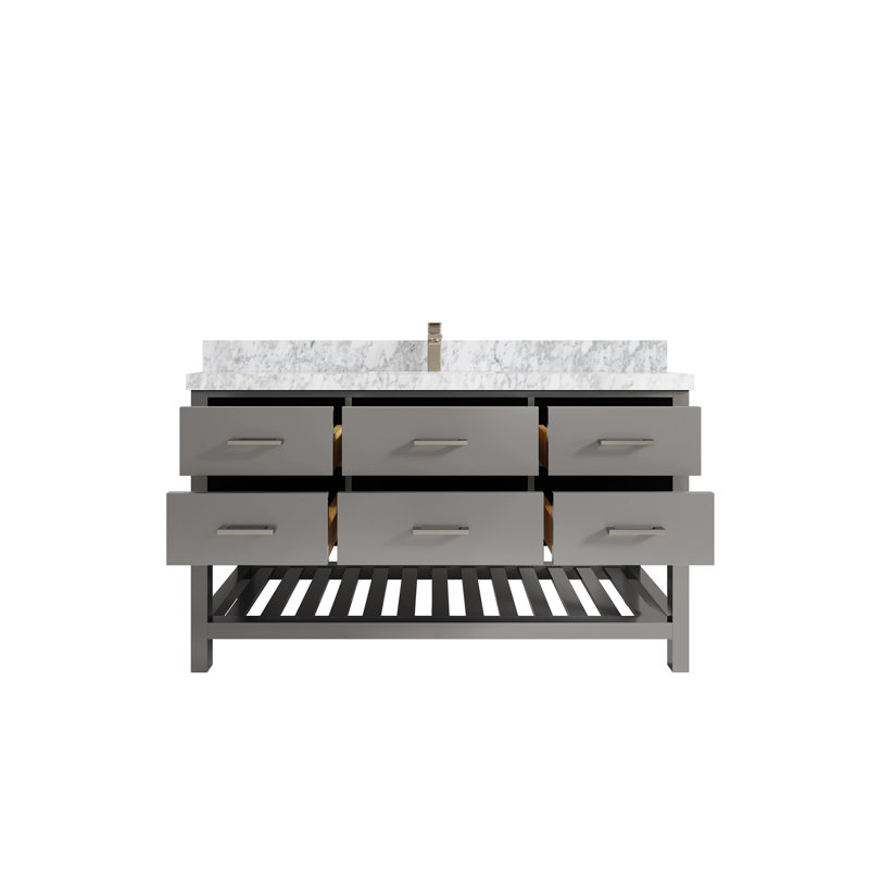 Parker 60'' Single Bathroom Vanity with Quartz Top, Carrara Marble