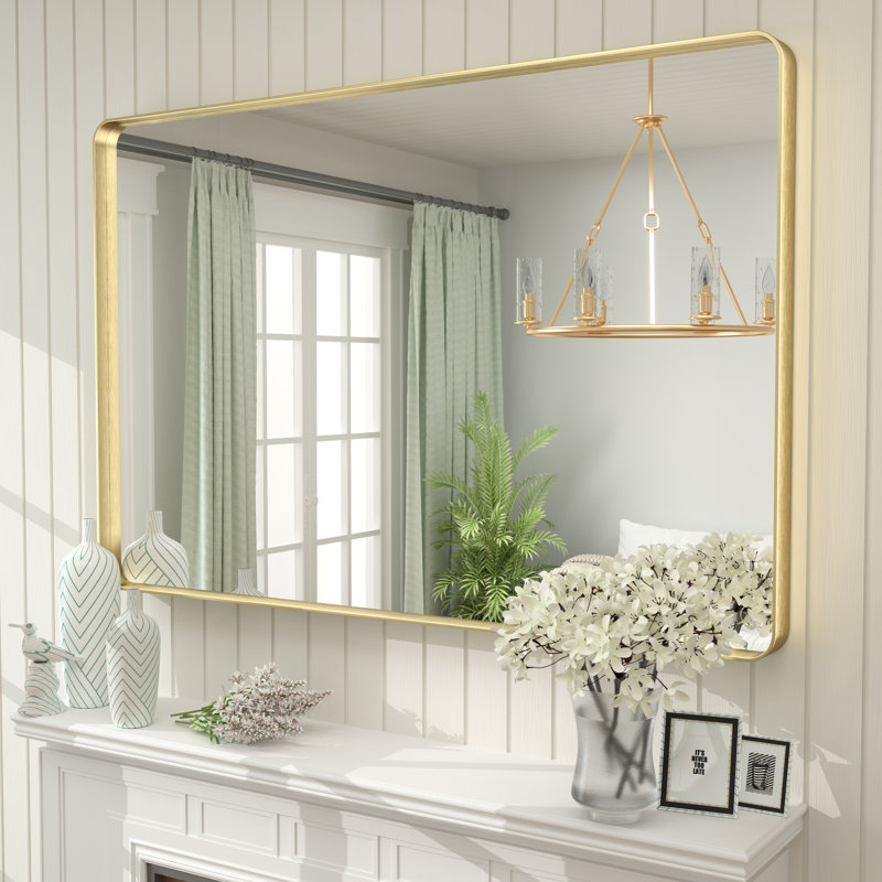 Miroir mural Aevar, 48 po x 32 po, Or brossé