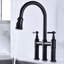 Robinet de cuisine noir mat avec design escamotable - commande à deux poignées pour un débit d'eau et une température optimaux 360 degrés de rotation de la buse élevée, portée de nettoyage élargie, fabrication en laiton, longévité-2116947966