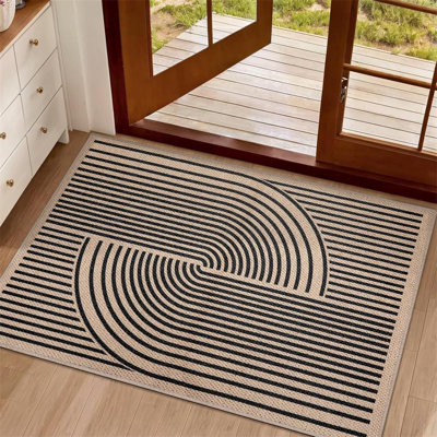Rainbow Easy Jute Rug,2x3 Washable Small Area Outdoor Rug for Entryway Non-Slip Thin Black Throw Mat Modern Farmhouse Indoor Carpet for Entrance Kitchen Entry Front Porch