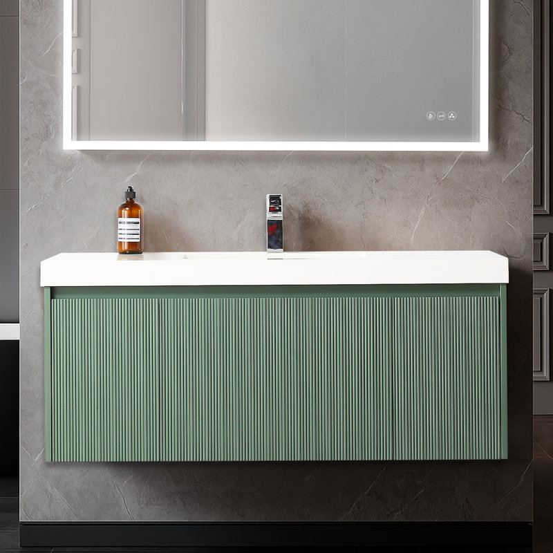 Lucella 48'' Wall-Mounted Bathroom Vanity with Single Acrylic Sink – Fluted Front, Soft-Close Drawers, Floating Design