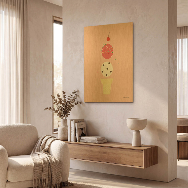 «Ice Cream and Cherry II» par Ann Kelle, art mural en métal doré, 24 po x 36 po, 24 po x 36 po