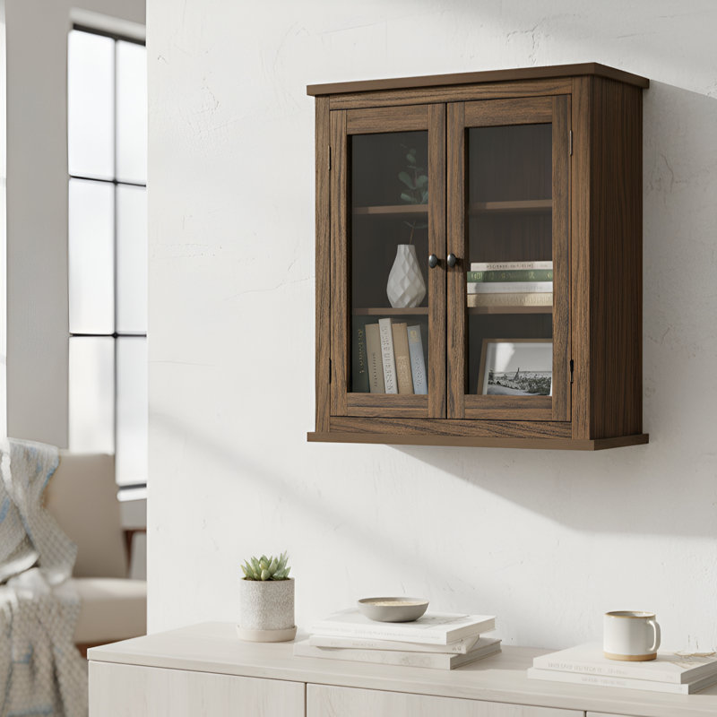Jairah Removable Two-Door Wall Bathroom Storage Cabinet, Walnut
