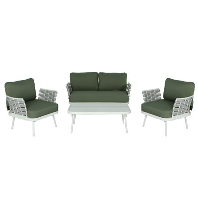 Steel 4-Pieces Coversation Set, Off White+Green