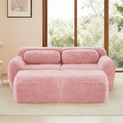 80'' Boneless Deep Seat Sofa With Chaise, Ottoman & Throw Pillows, Soft Plush Fabric 32d High-density Sponge, Anti-slip Bottom No-assembly Free Combination Couch For Study