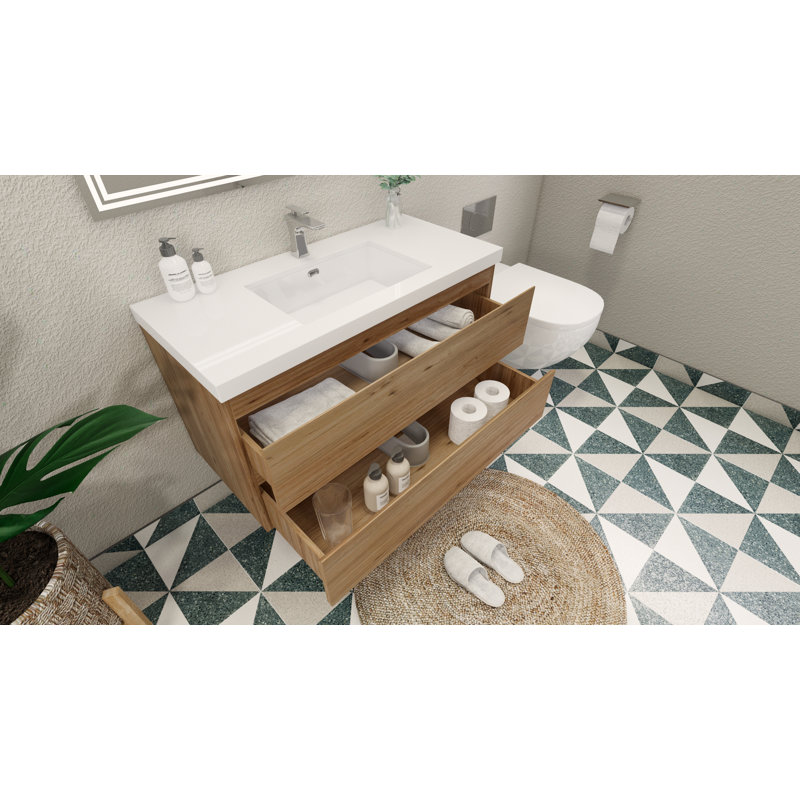 Ensemble de meuble-lavabo mural simple 42 po Mableton, Chêne naturel