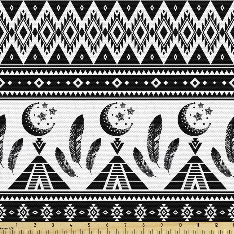 Aztec White on Black Mixed Motifs Pattern Bath Towel Set