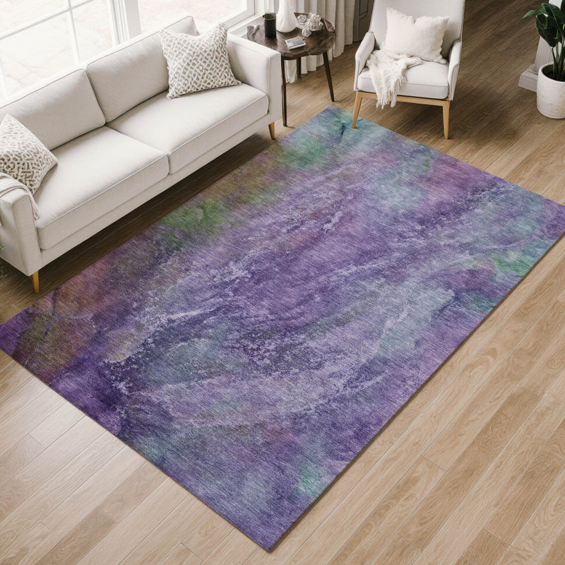 Tapis abstrait intérieur / extérieur lavable à la machine Emelia ACN2308, Rectangle 10 pi x 14 pi