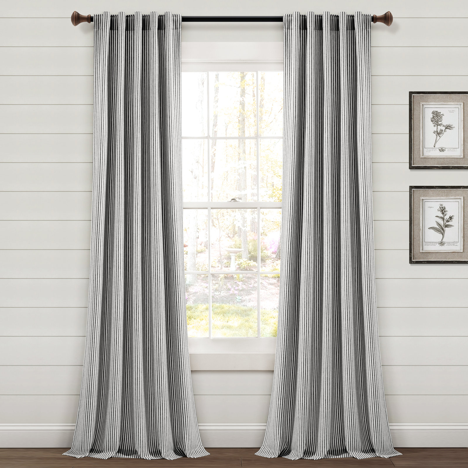 Bruno Cotton Semi-Sheer Curtain Panel Set, Black, 40" W x 95" L